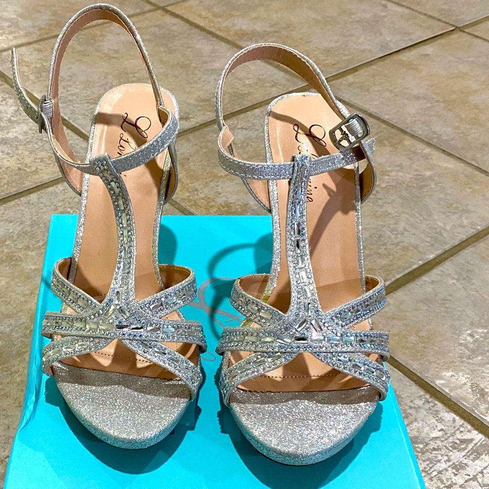 Lauren Lorraine Silver Glitter Heels with Rhinestones